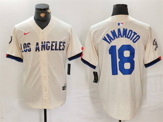 Men's Los Angeles Dodgers #18 Yoshinobu Yamamoto Cream Stitched Baseball Jersey Men's Los Angeles Dodgers #18 Yoshinobu Yamamoto Cream Stitched Baseball Jersey